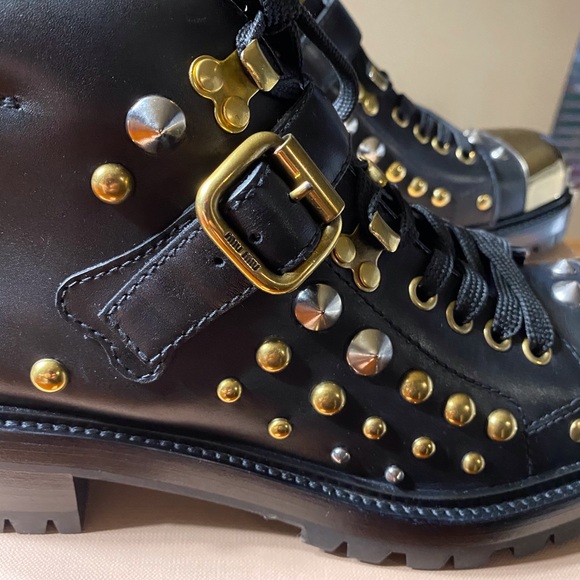 MIU MIU Studded Combat Boot NEW Black size EU 40 - Picture 8 of 13